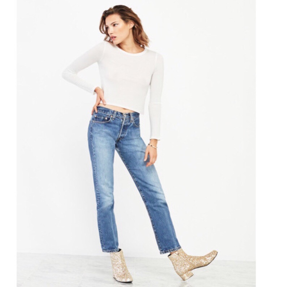 Reformation Cropped Long Sleeve White T Shirt